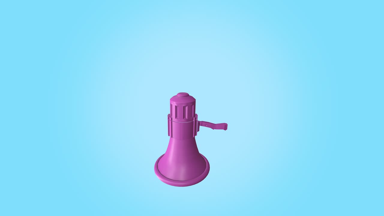 밝은 파란색 배경에 근접으로 회전하는 분홍색 불호른 3d 애니메이션 렌더링