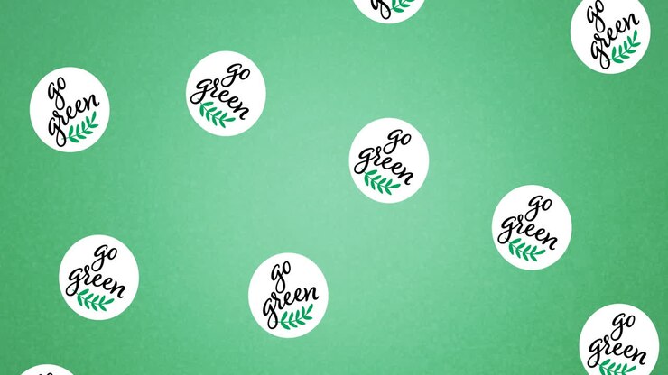 Animation of multiple falling go green text and leaf logos, on green background