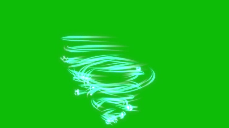Visual effects, VFX, tornado swirls illustration on green screen 3D animation