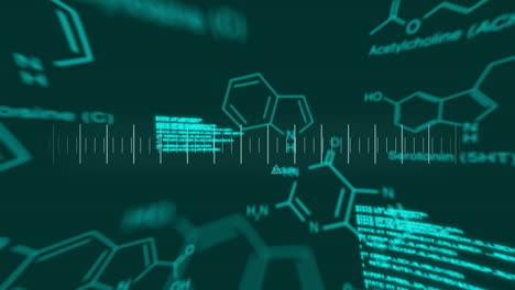 animación de la fórmula química sobre el procesamiento de datos en fondo negro.