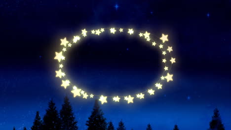 animación de marco de luz de hadas con espacio de copia sobre abetos y paisajes de invierno
