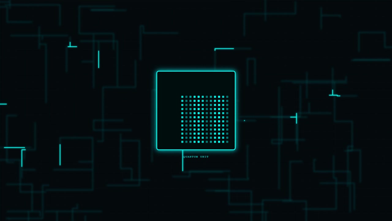 Digital Quantum Unit Processor Animation with Glowing Circuitry