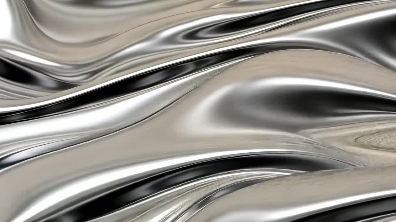 Abstract video of smooth, metallic waves with a close-up angle, showcasing fluid motion