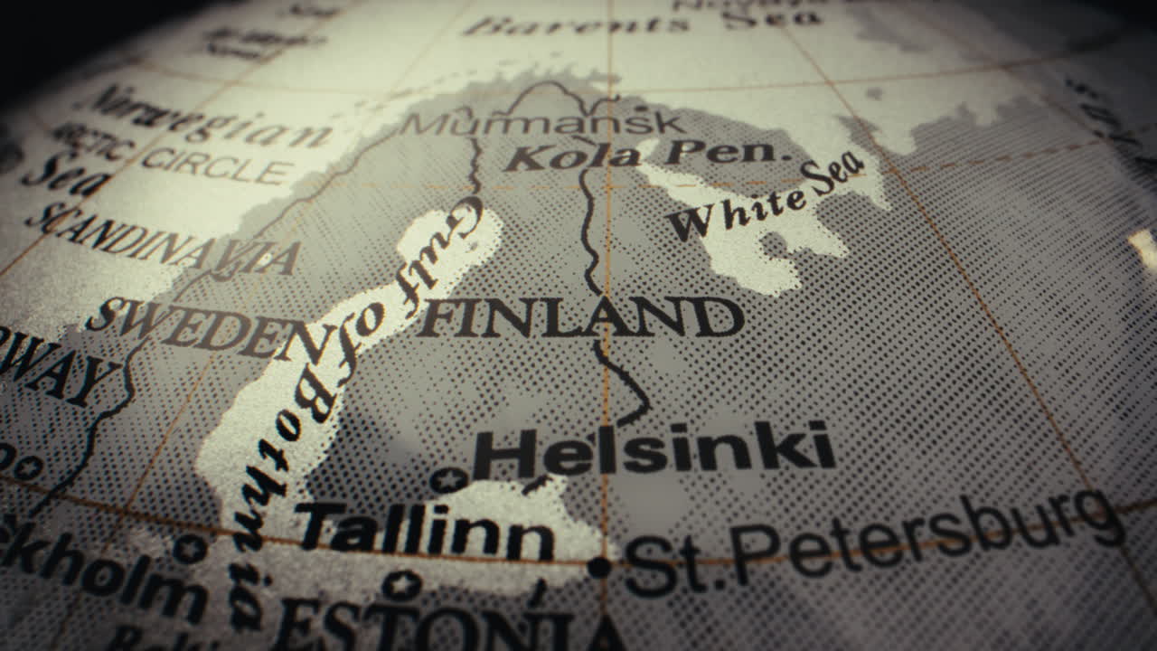 Close-up of a World Globe Focusing on Northern Europe