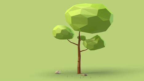 minimalist low poly landscape with tree moving moving in animation loop