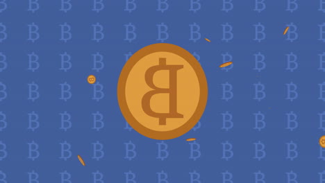 animación de bitcoins sobre el patrón en fondo azul