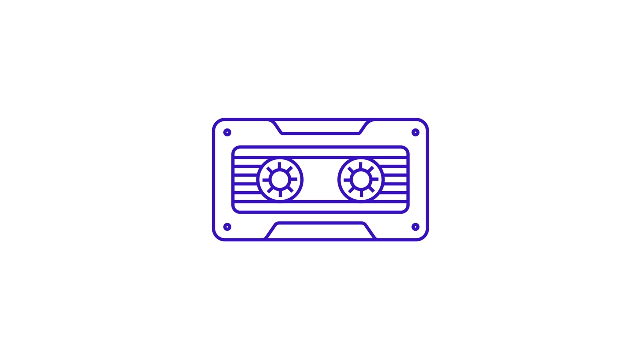 Blue Line Art Animation Drawing a Vintage Audio Cassette