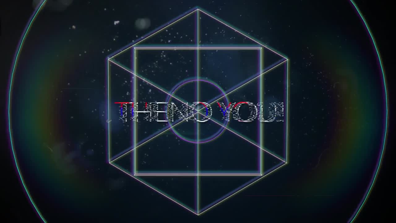 애니메이션 빈티지 비디오 게임 화면에 "감사합니다"라는 단어가 적혀 있습니다.