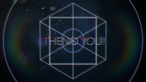 애니메이션 빈티지 비디오 게임 화면에 "감사합니다"라는 단어가 적혀 있습니다.