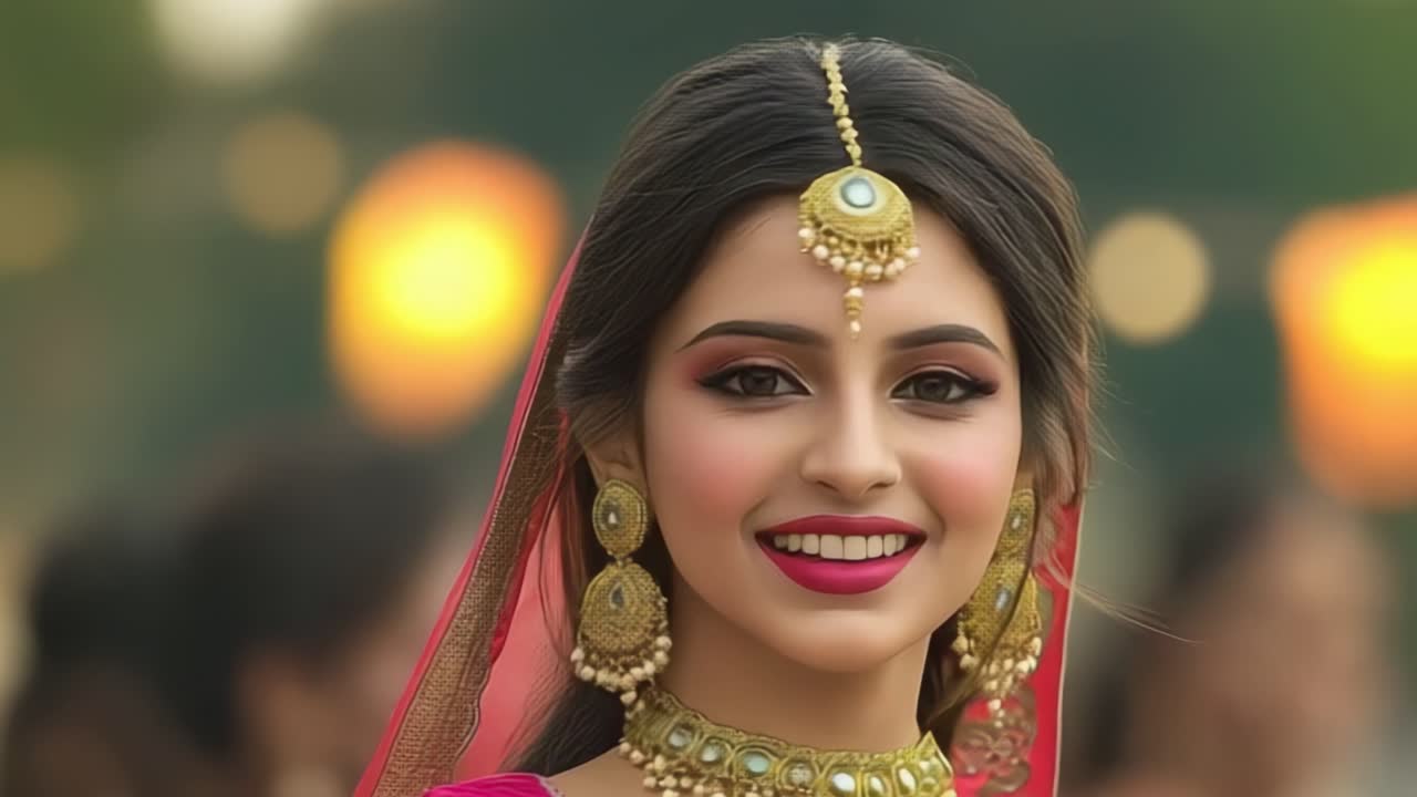 Portrait of a Beautiful Woman in Traditional Indian Jewelry