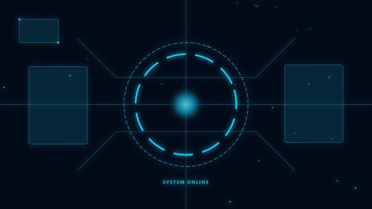 Futuristic Digital Interface Display with Glowing Blue HUD Elements