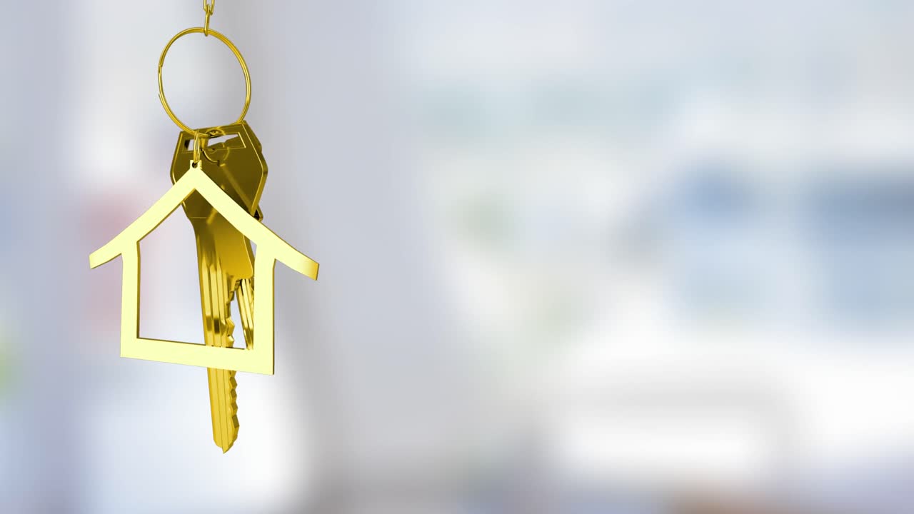 animación de la llave con el llavero de la casa sobre un fondo borroso