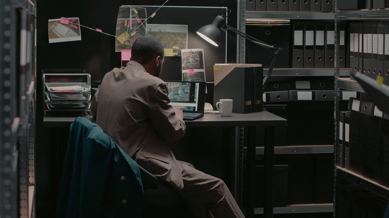 Detective investigating crime scene in office