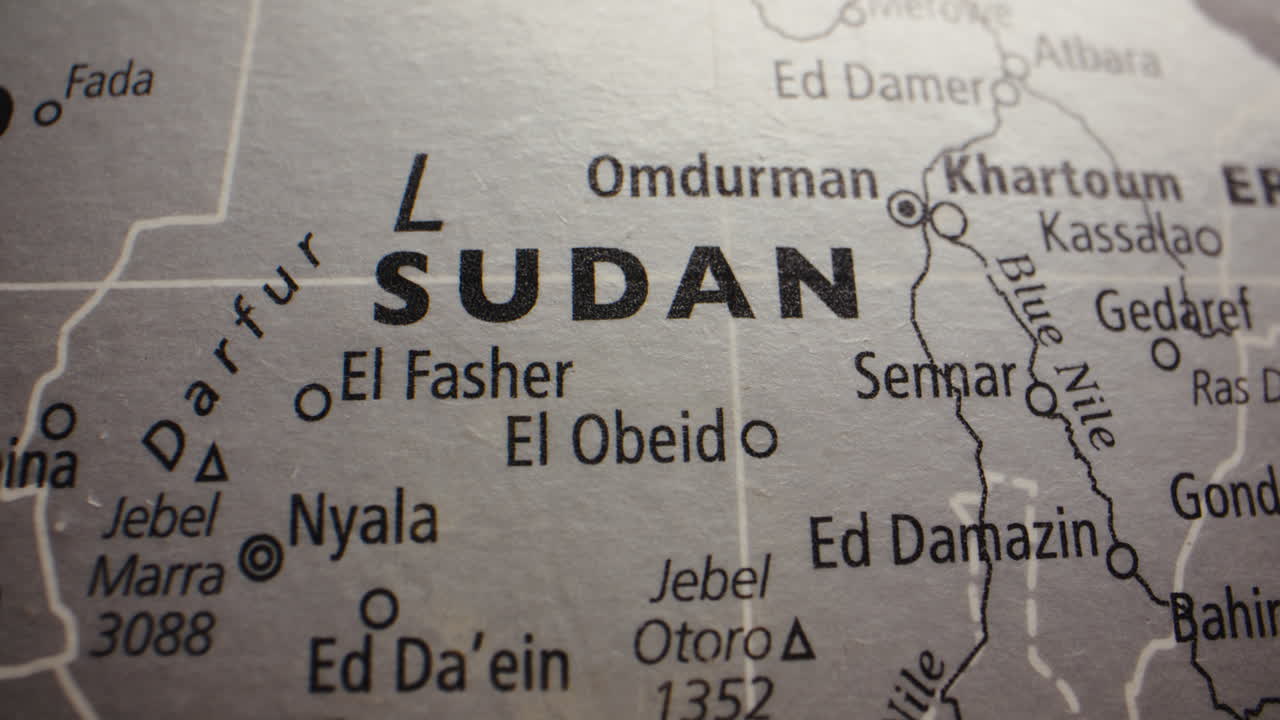 Close-up View of Sudan on a Map