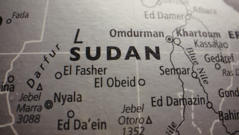 close-up view of sudan on a map