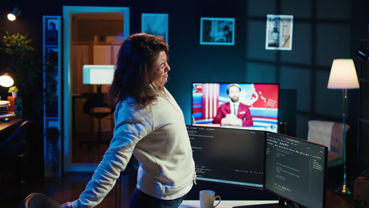 IT expert taking break from work to relax muscles