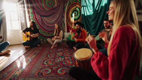 Friends Enjoying a Musical Session at Home