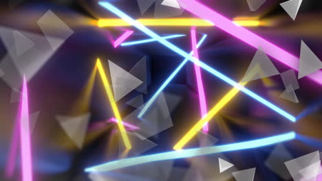 animation of white shapes moving over neon lines