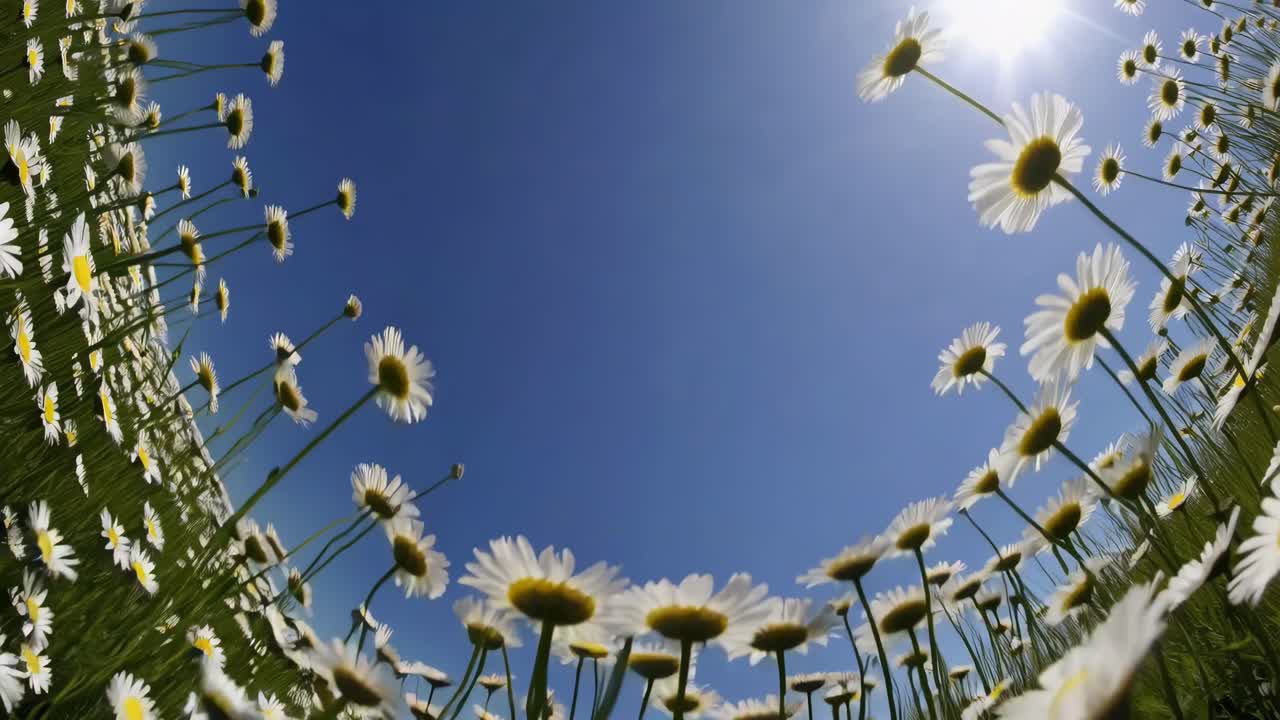 Vasto campo di margherite bianche sotto un cielo azzurro e limpido