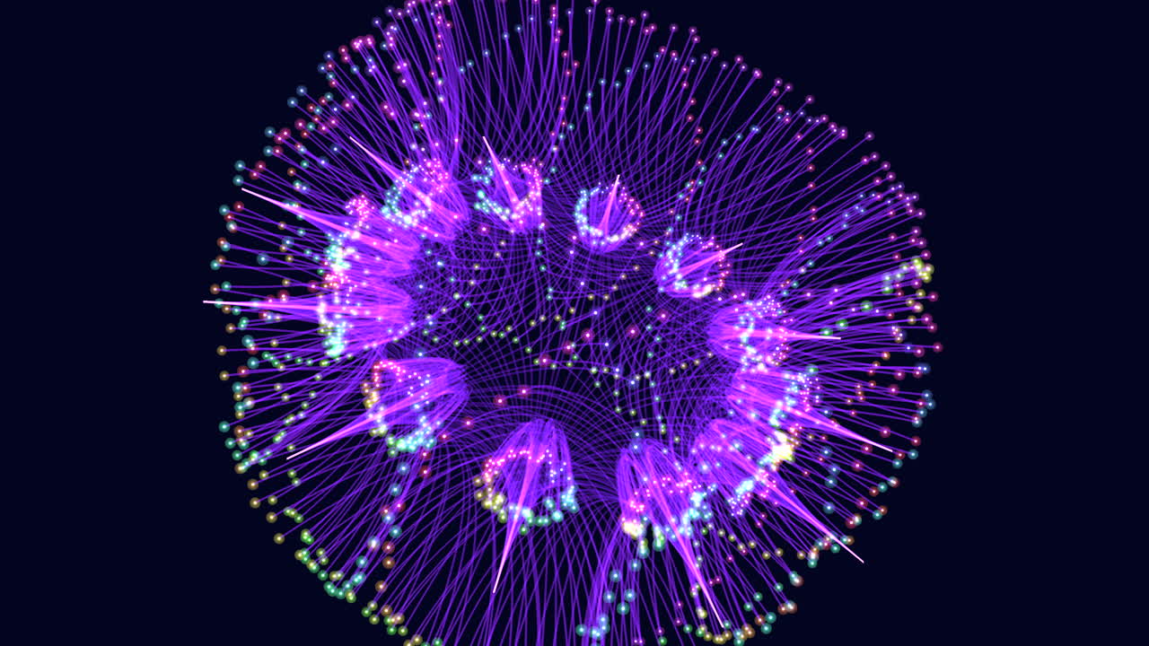 esfera futurista con líneas y puntos en el espacio oscuro