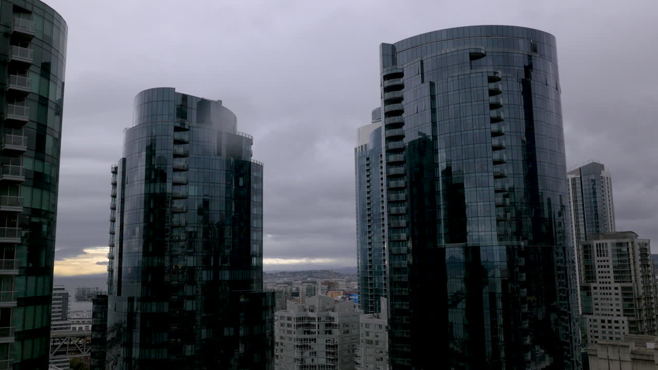 Urban Landscape of Modern Skyscrapers on an Overcast Day