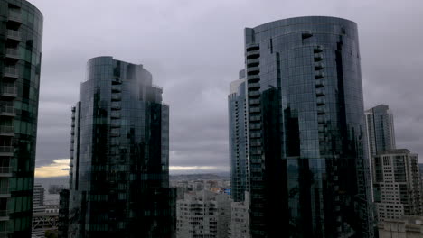 urban landscape of modern skyscrapers on an overcast day