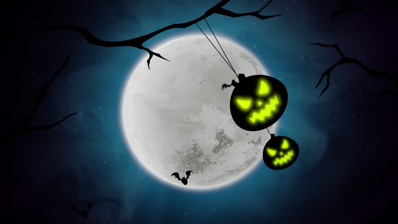 animación de fondo de halloween con murciélagos y calabazas