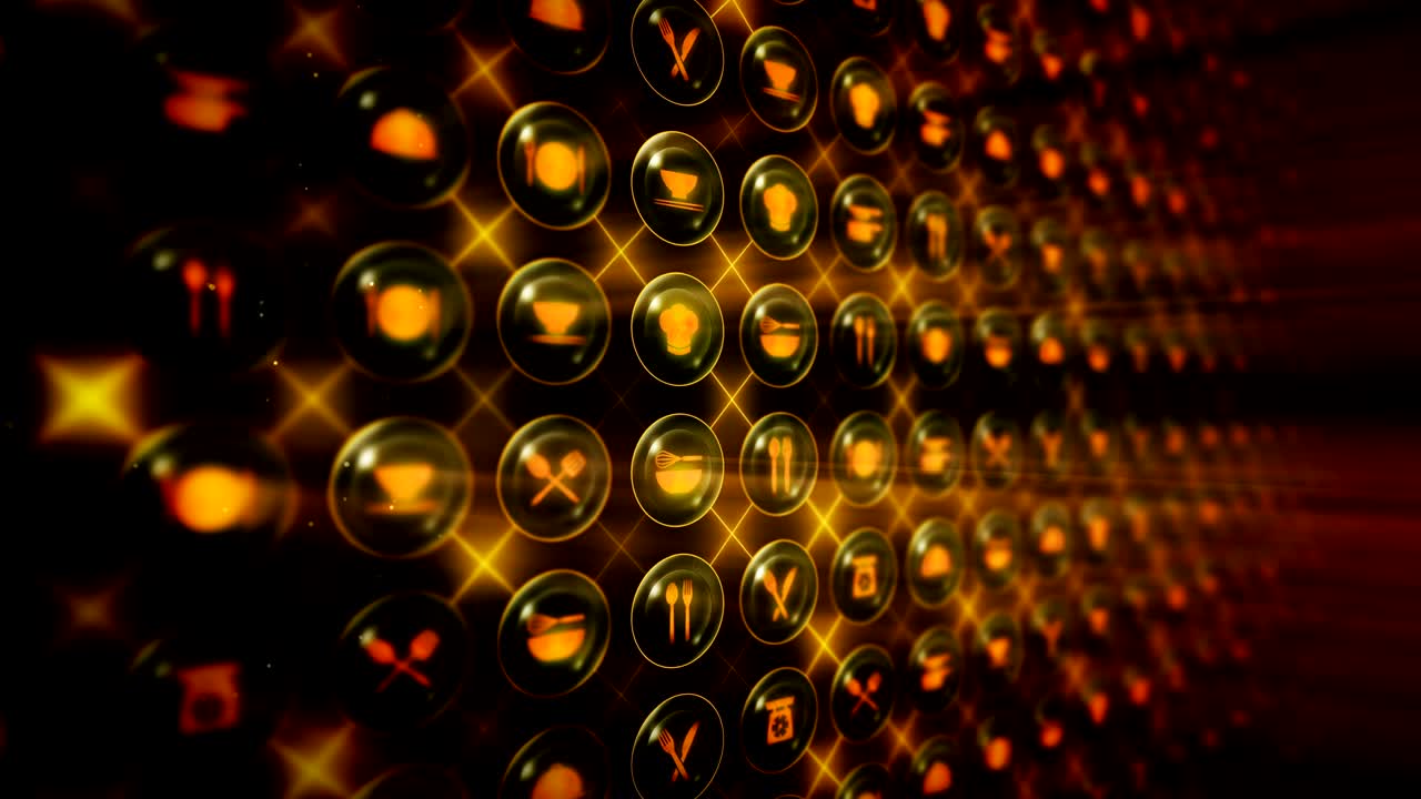 레스토랑 아이콘의 세트, 레스토랑 요리 장비 배경, cg 루프 애니메이션