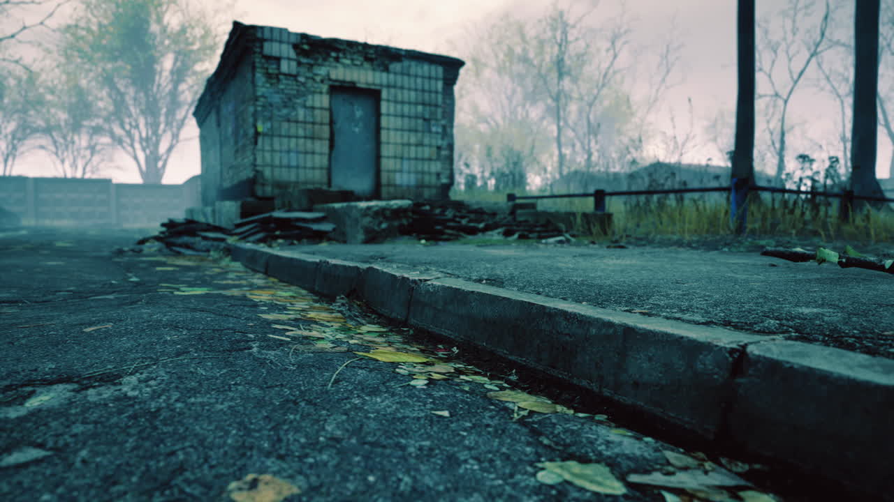 Forgotten structure stands silent in the midst of an eerie landscape