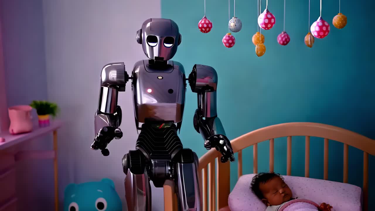 robot cuidando al bebé en la guardería