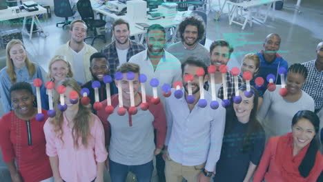 animación de la cadena de adn sobre diversas personas de negocios en la oficina