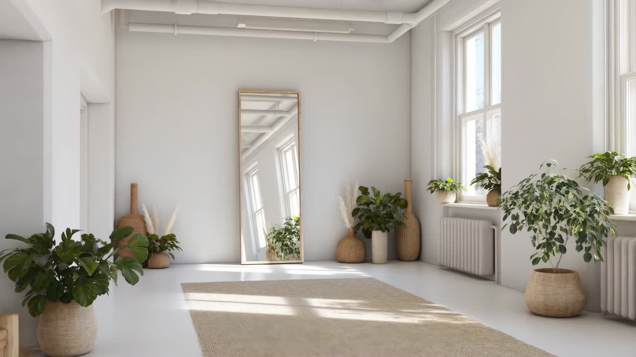 Bright and Minimalist Room with Plants and Natural Light
