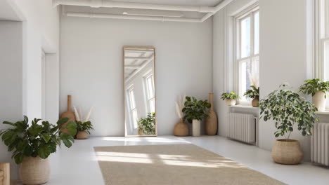 bright and minimalist room with plants and natural light