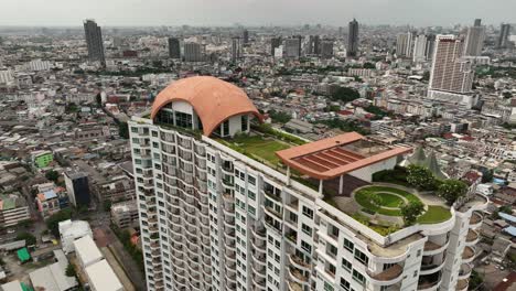 drone of high rise apartment building in bangkok thailand