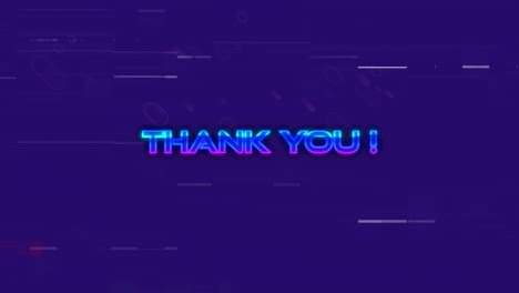 animación del efecto de glitch sobre el texto de agradecimiento contra senderos de luz púrpura sobre fondo azul.