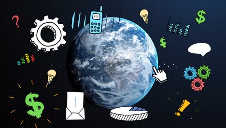 Animation-of-network-of-digital-business-icons-over-planet-earth