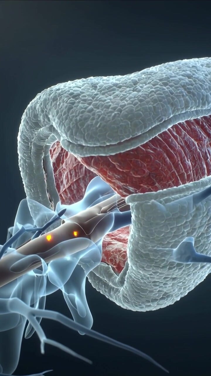 Vertical video: Zooming 3D camera showing lumbar spinal disc splitting and nerve root irritation