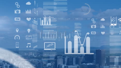 animation of statistics processing over landscape