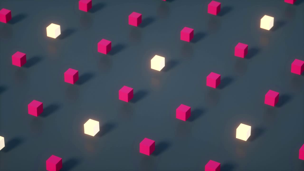 회전하는 생생한 기하학적 블록의 추상적인 3d 렌더링