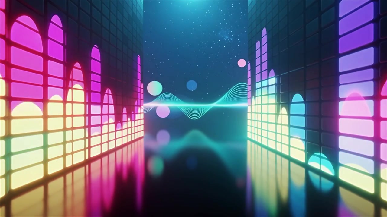 Futuristisk regnbuefarvet neon musik equalizer visualisering baggrund.