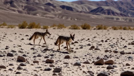 coyotes in a desert landscape