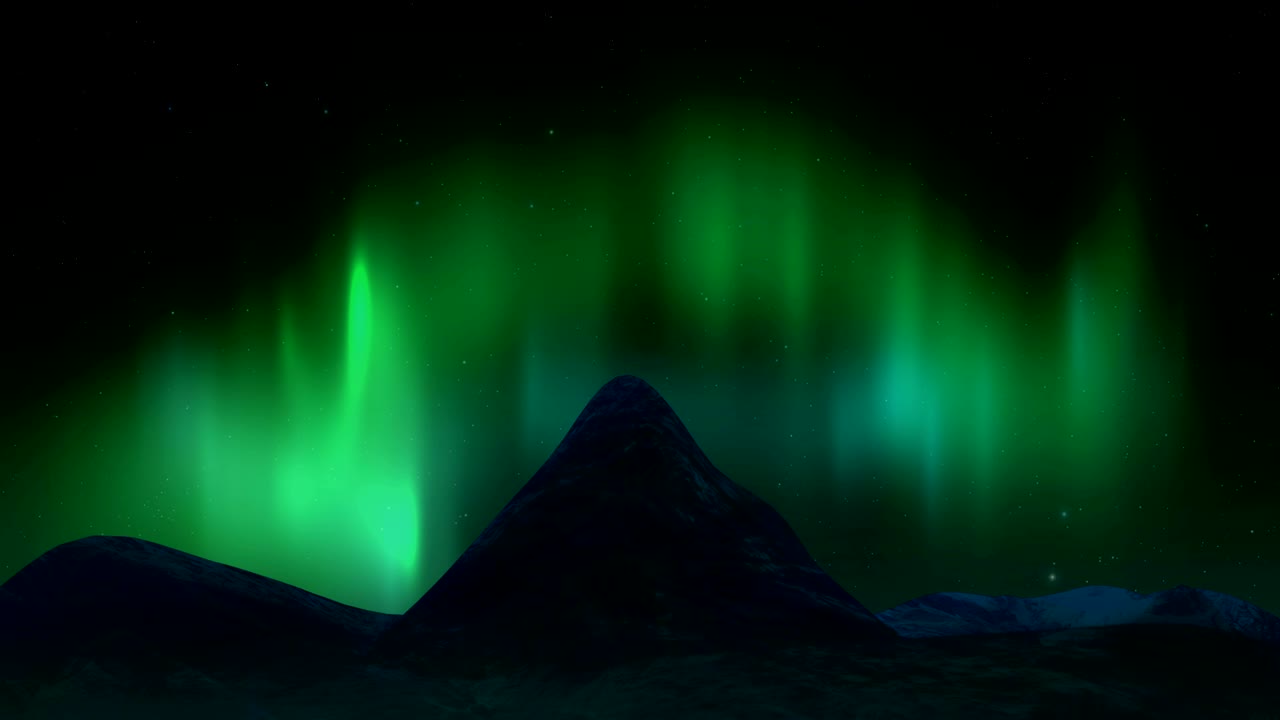 Luminosa aurora boreale artica su un paesaggio montano