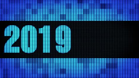 2019 displayed on a pixelated led screen