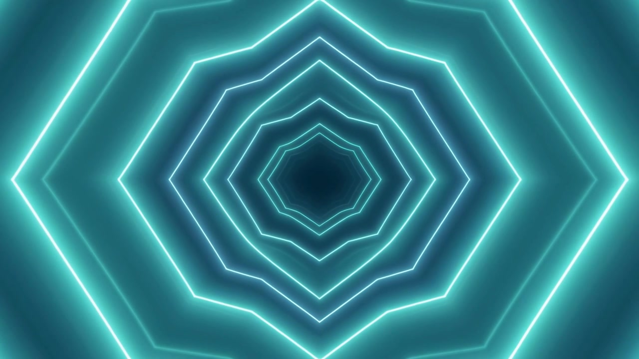 Tunnel Astratto di Forme Ottagonali Neon Ciano Luminose