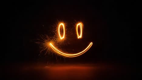 illuminated smile: captivating visuals of a sparkling happy face created with light and fireworks in a dark background setting