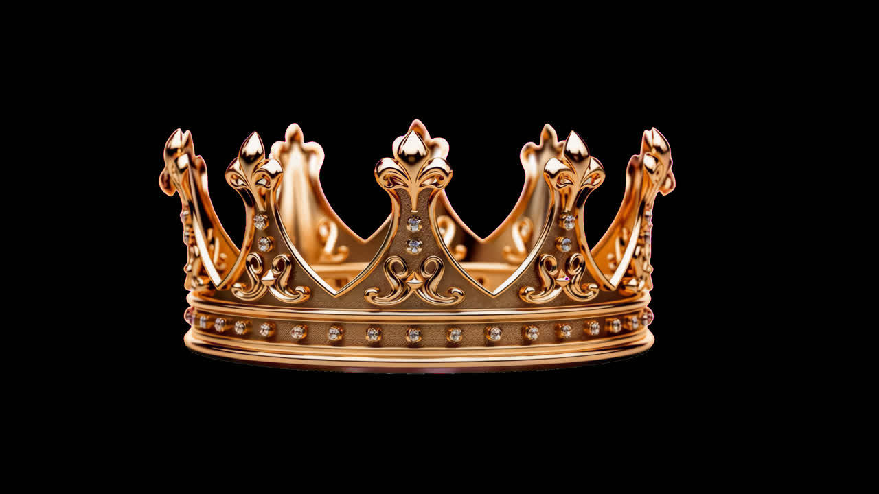 Elegant golden crown royalty animation isolated asset, transparent 4K video, alpha channel, ProRes
