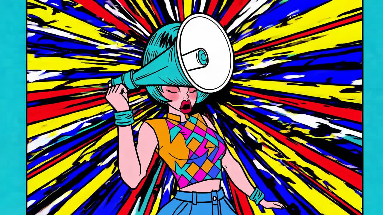 메가폰을 들고 있는 팝 아트 여성