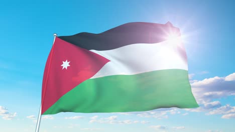 bandera de jordania con estructura de tela contra un cielo nublado (loopable)