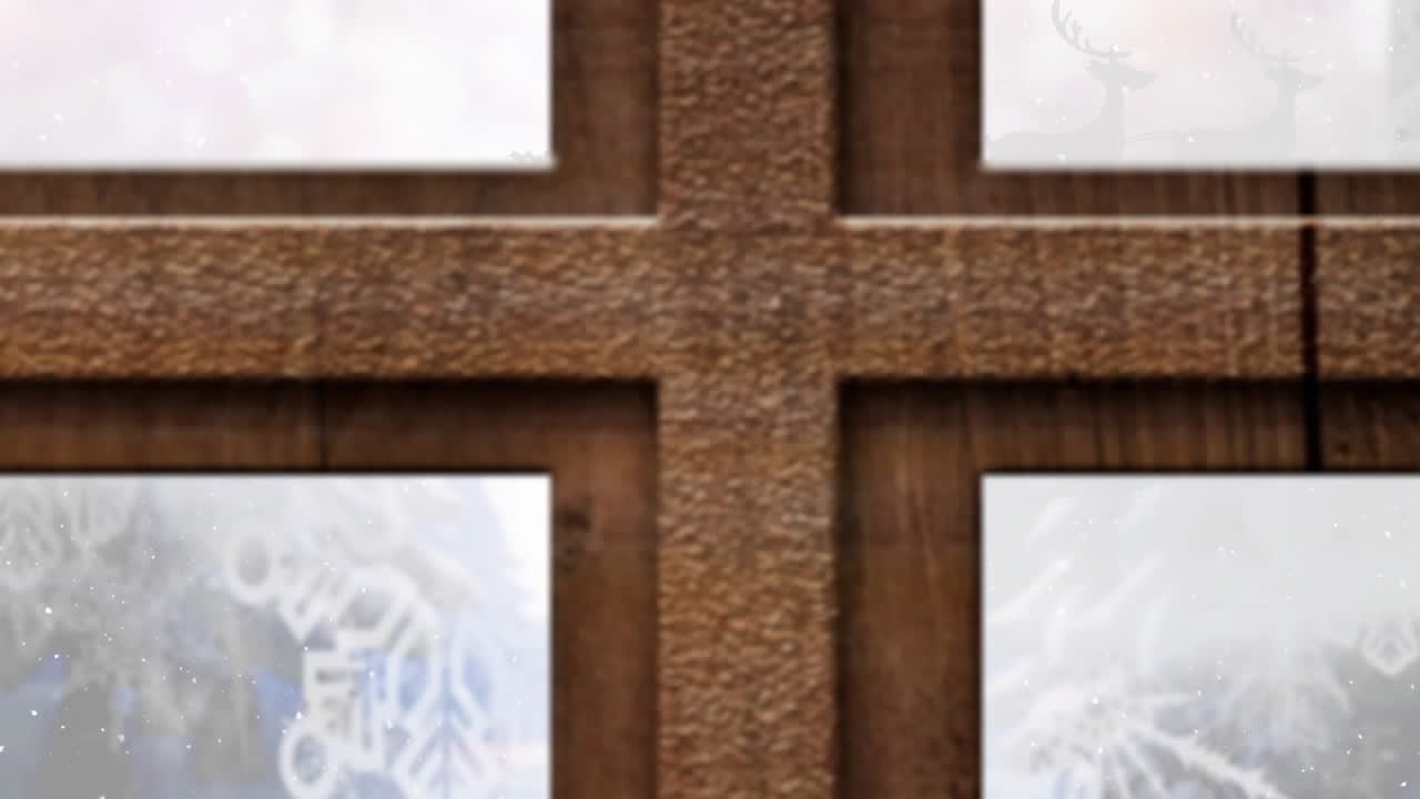 크리스마스 트리 와 산타클로스 에 대항 한 나무 창 프레임