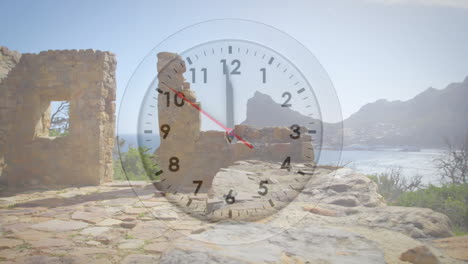 animación de reloj en movimiento sobre el paisaje